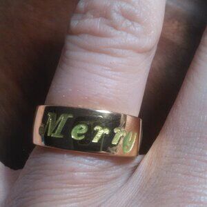 Merry Christmas Yellow Gold Over Sterling Silver Band Ring (Size 7)